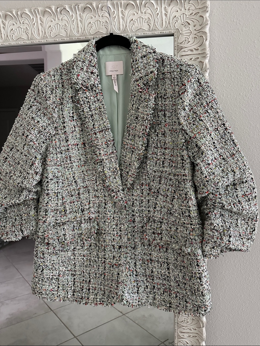 cinq a sept Khloe Anya Tweed Blazer Jacket with Multicolor Flecks
